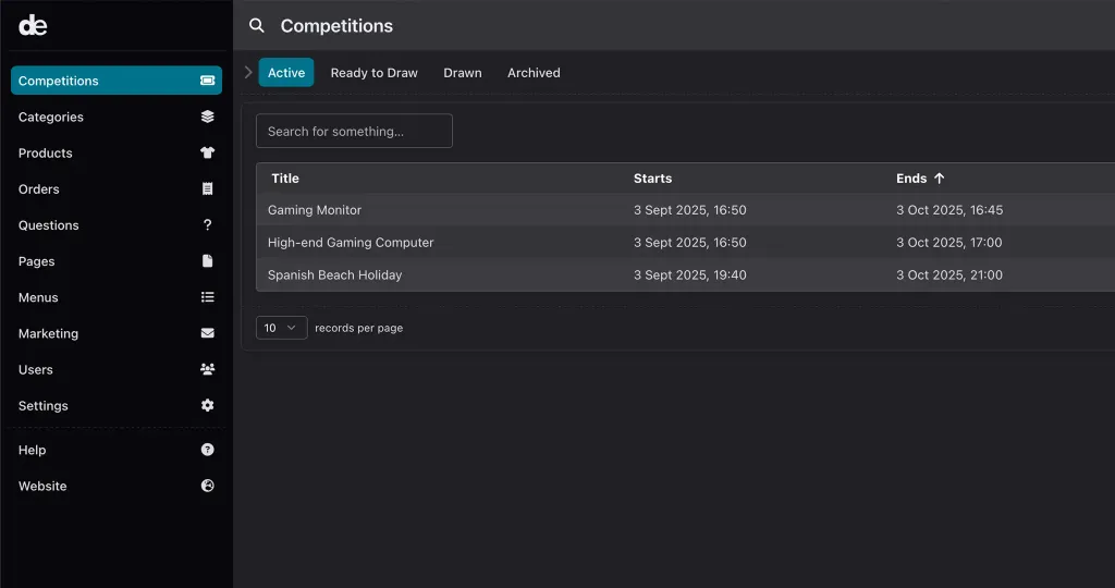 Administration panel screenshot